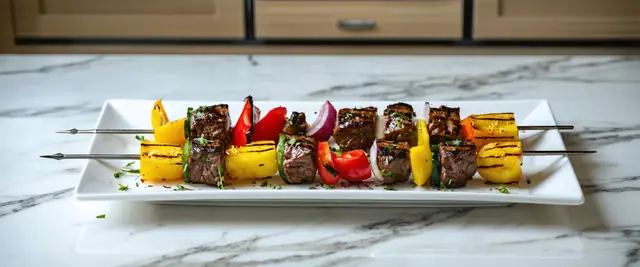 Air-Fried Beef and Vegetable Skewers with Zesty Marinade