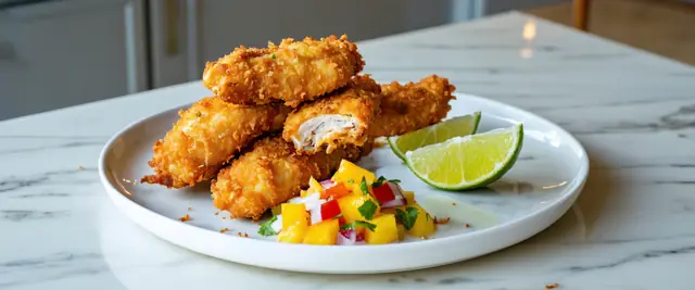 Air-Fried Coconut Lime Chicken Tenders with Mango Salsa