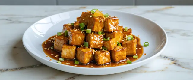 Air-Fried Orange Ginger Glazed Tofu with Green Onions