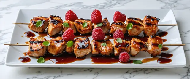 Air-Fried Raspberry Balsamic Glazed Chicken Skewers with Mint