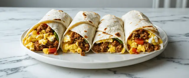 Air-Fried Sausage and Egg Breakfast Burritos