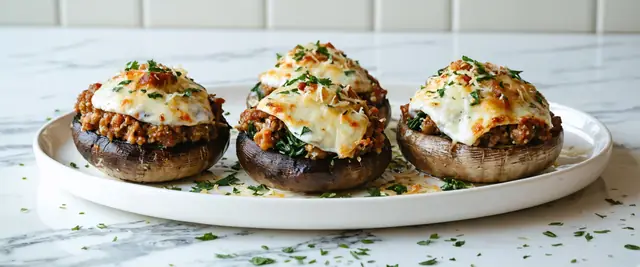 Air-Fried Sausage and Spinach Stuffed Portobello Mushrooms with Italian Seasoning