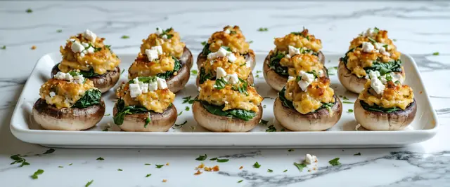 Air-Fried Spinach and Feta Stuffed Mushrooms with Garlic