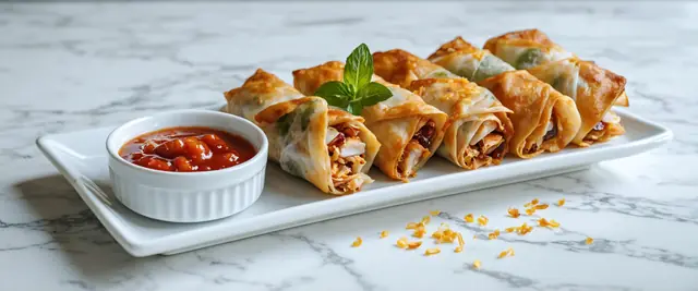 Air-Fried Turkey and Cranberry Spring Rolls with Cranberry Dipping Sauce