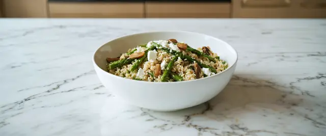 Asparagus and Mushroom Farro Bowl with Lemon Herb Vinaigrette