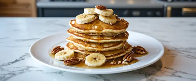 Banana Nut Pancakes with Caramelized Banana Topping