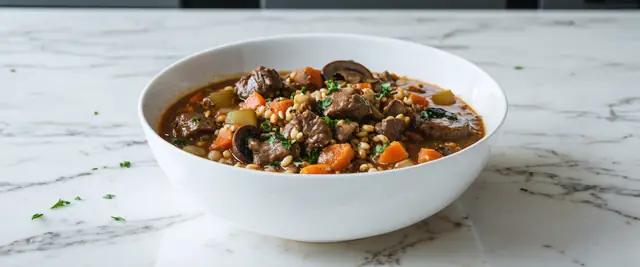 Beef and Barley Stew with Earthy Mushrooms and Thyme