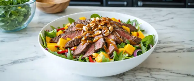Beef and Mango Thai Salad with Spicy Peanut Dressing