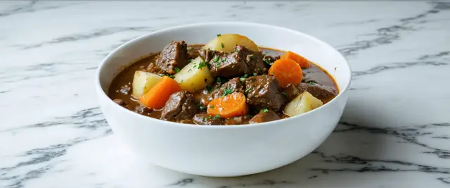 Beef Stew with Root Vegetables and Red Wine Reduction
