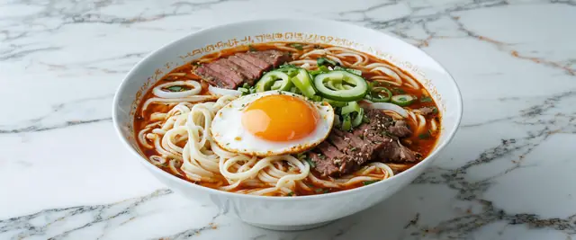 Birria Ramen Topped with a Soft-Boiled Egg