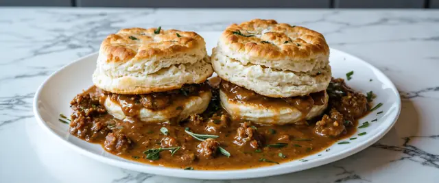 Biscuits and Sausage Gravy with Sage-Infused Sausage