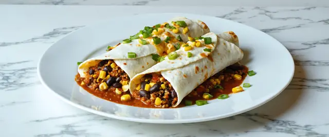 Black Bean and Quinoa Enchiladas with Roasted Corn