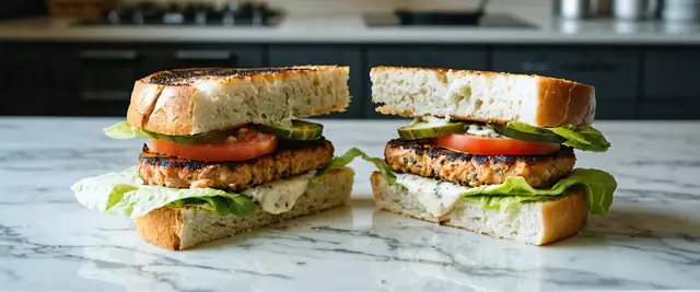 Blackened Cajun Salmon Burger with Remoulade