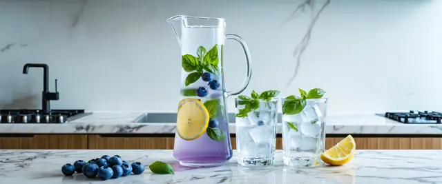 Blueberry Basil Infusion With Fresh Basil Leaves