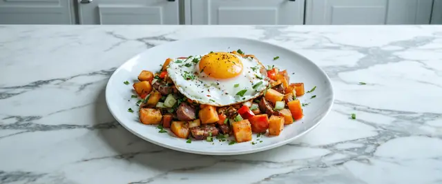 Breakfast Hash with Sweet Potatoes and Sausage Links