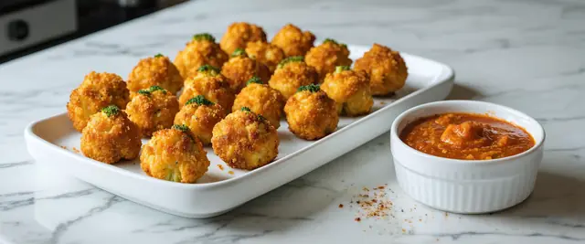 Broccoli Cheddar Cauliflower Bites with Spicy Dipping Sauce