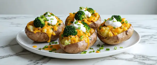 Broccoli Cheddar Stuffed Potatoes with Sour Cream