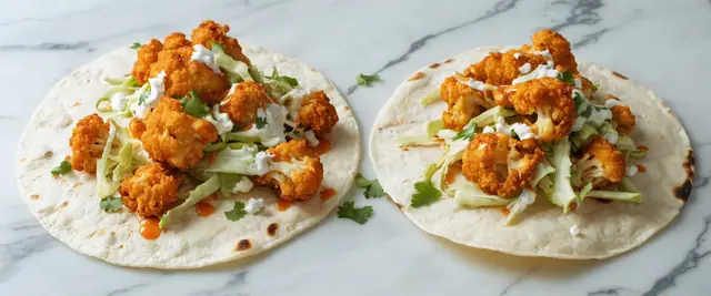 Buffalo Cauliflower Tacos with Blue Cheese Slaw