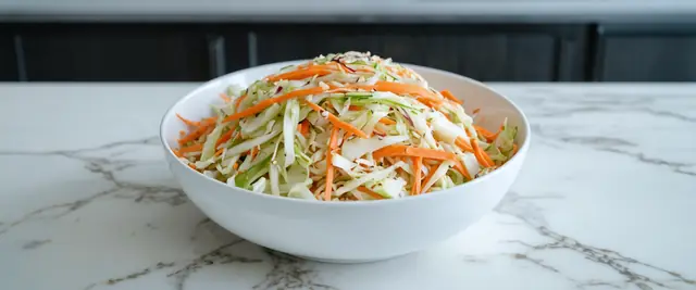 Cabbage and Carrot Slaw with Ginger Dressing and Sesame Seeds