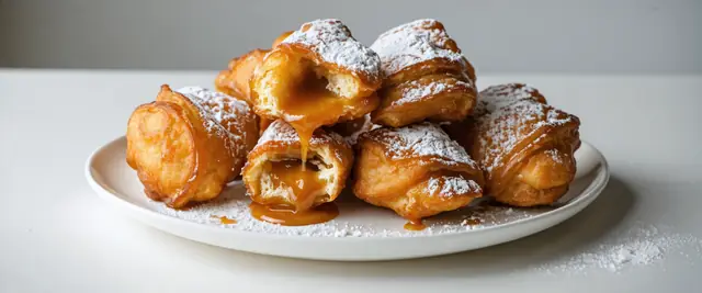 Caramel Beignets with Brown Butter Crème Anglaise Drizzle