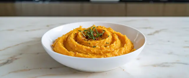 Caramelized Shallot and Goat Cheese Mashed Sweet Potatoes with Thyme