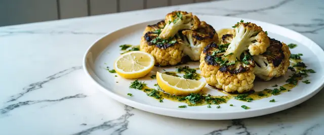 Cauliflower Steak with Chimichurri and Roasted Garlic