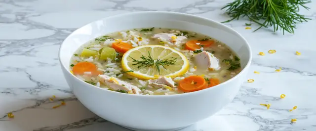 Chicken and Rice Soup with Lemon Zest and Fresh Dill