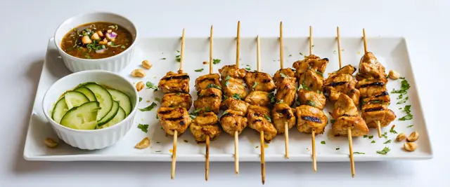 Chicken Satay with Peanut Sauce and Cucumber