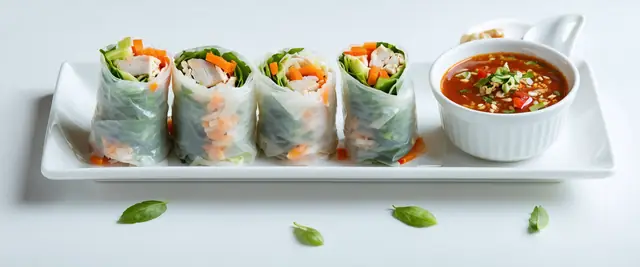 Chicken Spring Rolls with Peanut Sauce