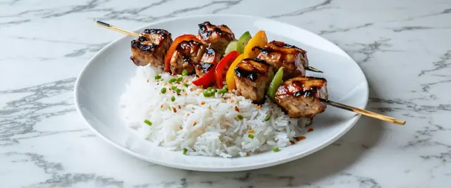 Chicken Teriyaki Skewers with Plain Rice