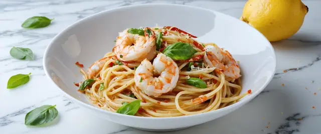 Chili Garlic Prawn Spaghetti with Fresh Basil