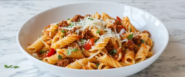 Chorizo and Red Pepper Cavatelli with Cilantro Garnish