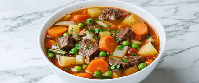 Chunky Vegetable Beef Soup with Red Wine and Rosemary