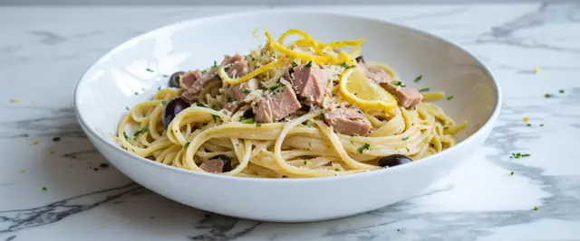 Citrusy Tuna and Olive Linguine with Lemon Zest