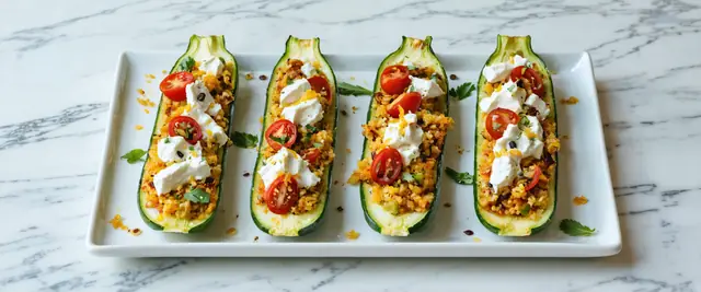 Couscous and Feta Stuffed Zucchini Boats