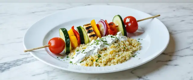 Couscous and Veggie Skewers with Tzatziki