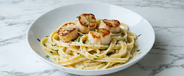 Creamy Lemon Garlic Scallop Linguine with Dill