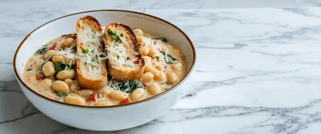 Creamy Tuscan Navy Beans with Garlic Toast Points