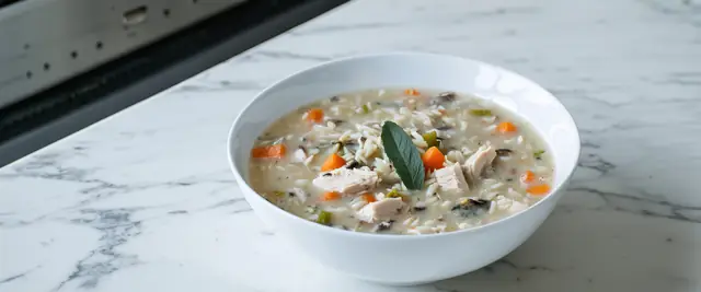 Creamy Wild Rice and Chicken Soup with Mushrooms and Sage