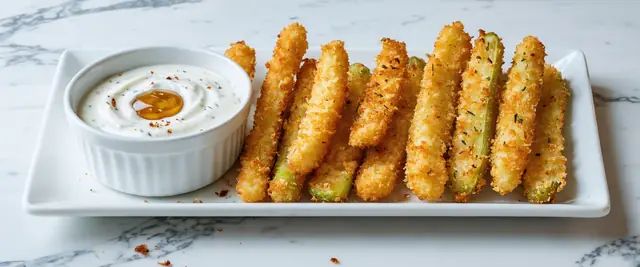 Crispy Parmesan Pickle Fries with Ranch Hot Honey Dip