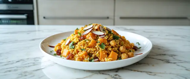 Curried Sweet Potato and Chickpea Pilaf with Raisins