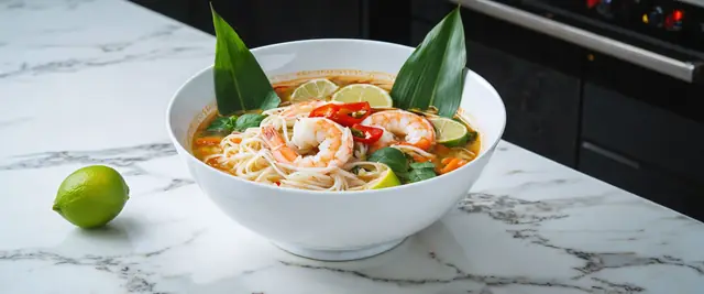 Curry Coconut Shrimp Noodles with Thai Basil