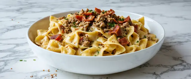 Dijon Mustard Turkey Bowtie Pasta with Crispy Prosciutto