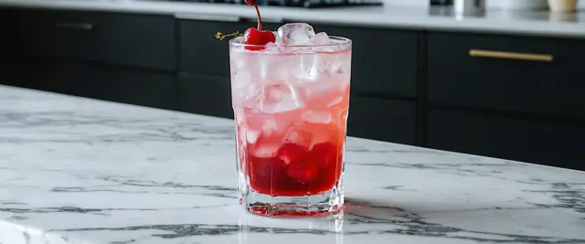 Dirty Shirley Made with Sprite, Grenadine, Vanilla Creamer, and Crushed Ice