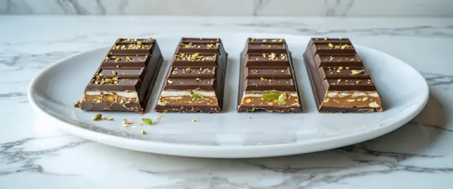 Dubai Chocolate Bar Filled with Chopped Kataifi, Tahini Halva, and Pistachio Cream