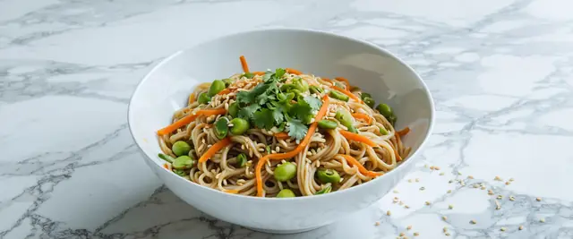 Edamame and Buckwheat Noodle Bowl with Miso Sesame Dressing