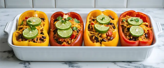 Freekeh and Lentil Stuffed Peppers with Black Beans