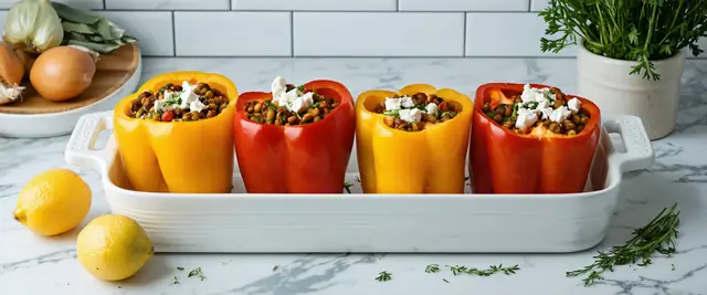 Greek Lentil and Feta Stuffed Peppers