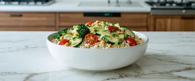 Green Goddess Quinoa Bowl with Roasted Broccoli and Avocado Lime Drizzle