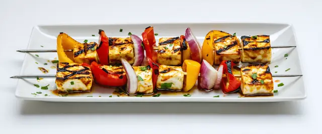 Grilled Bell Pepper and Halloumi Skewers